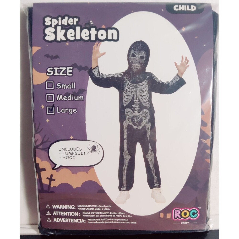 Kids Skeleton Skull Costume Halloween Boys Girls Jumpsuit L (10-12yr) NEW